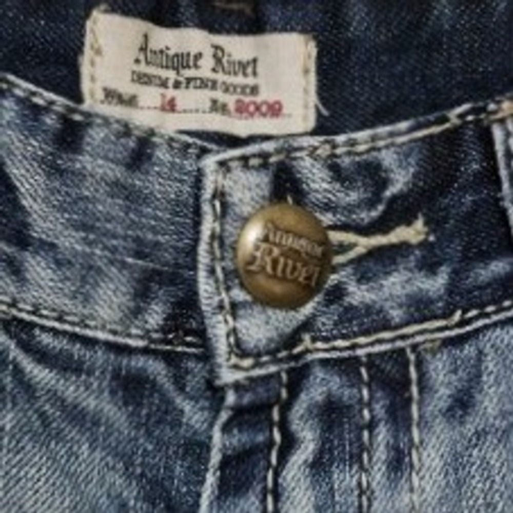 Antique Rivet Girls Straight Leg Denim Jeans Size 14 Medium Wash Distressed NWT
